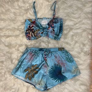 Silk crop top and shorts set